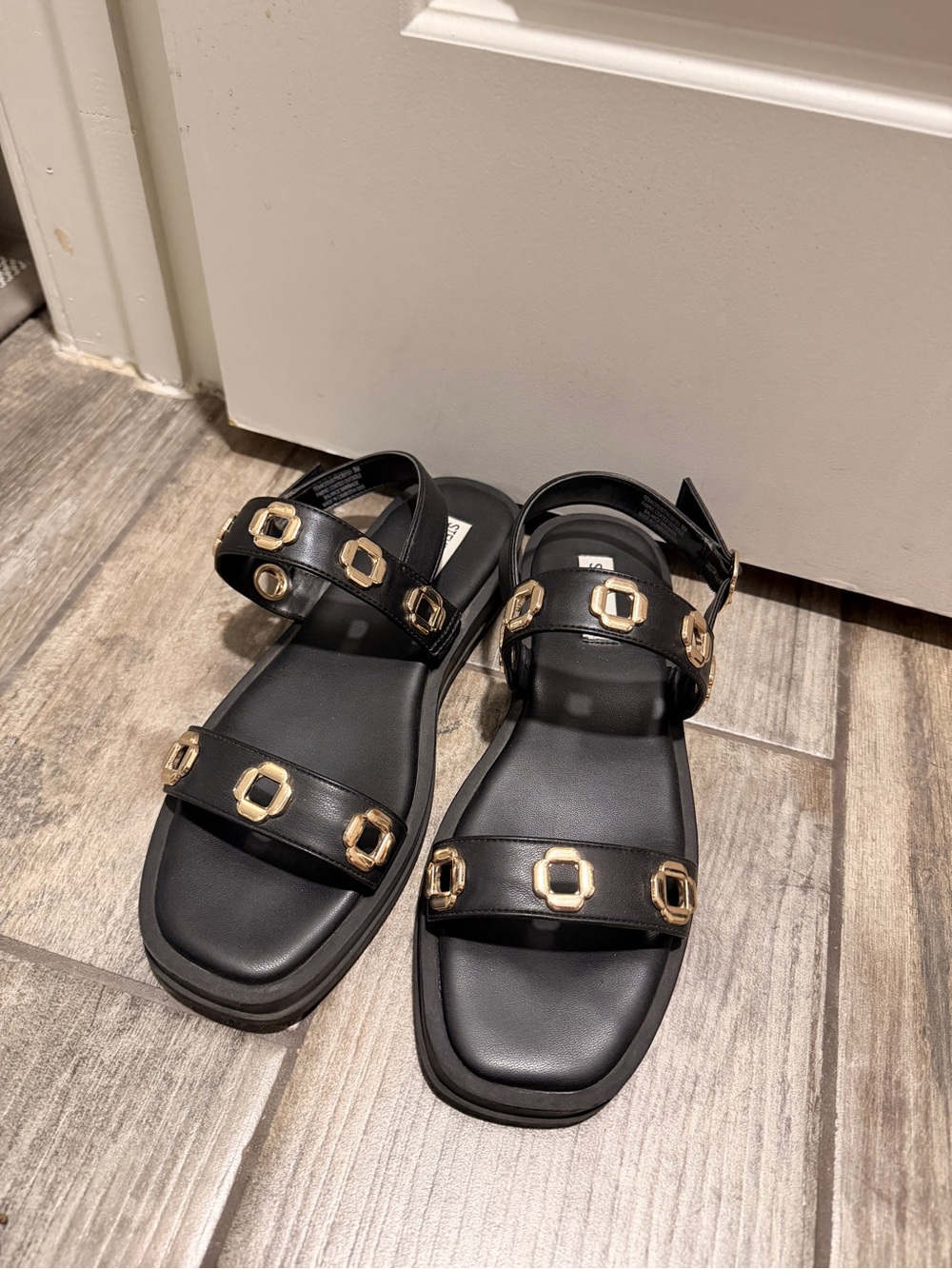 Steve Madden Black Sandals with Gold Hardware